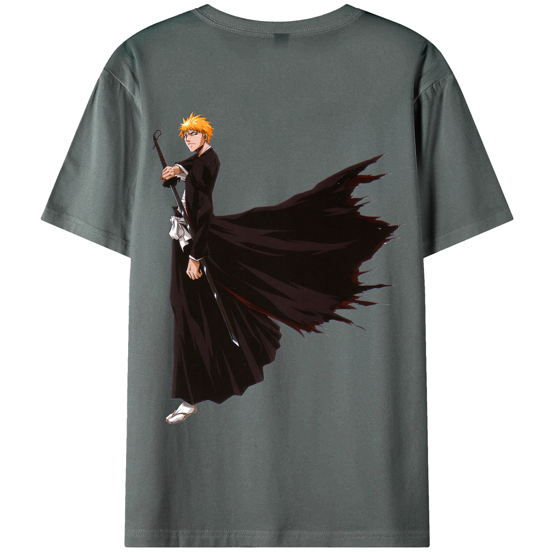 （画像用） ブリーチ 黒崎一護（くろさき いちご）BLEACH Kurosaki Ichigo 綿100％ メンズ半袖Tシャツ（バックプリント） 通気性